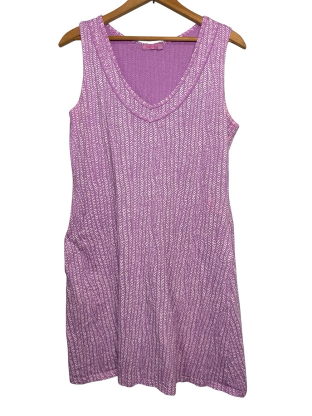 FRESH PRODUCE | Lilac Chevron Print V-Neck Sleeveless Dress size L USA Cotton - Picture 2 of 14